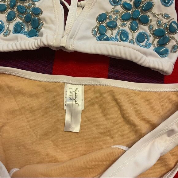 NWOT Spiegel White Turquoise Beaded Bikini Size 8 Small Medium NEW - Picture 6 of 11